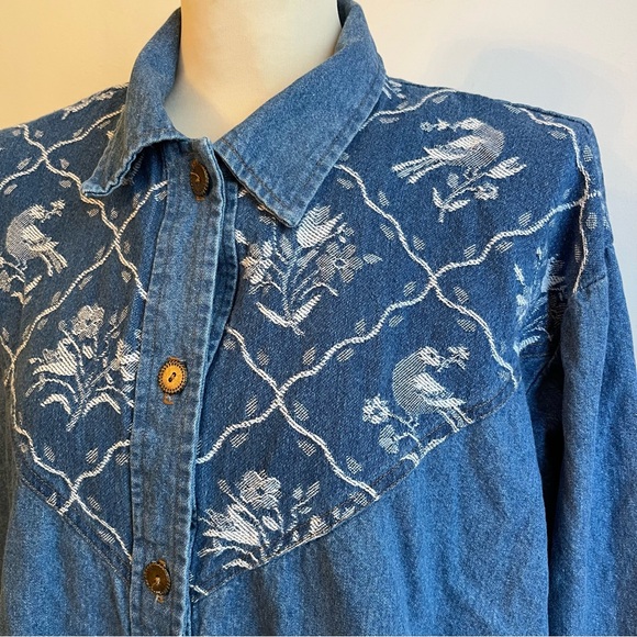Vintage 90s Teddi Denim Jean Jacket w Embroidered Birds Elastic Size Large - Picture 10 of 10